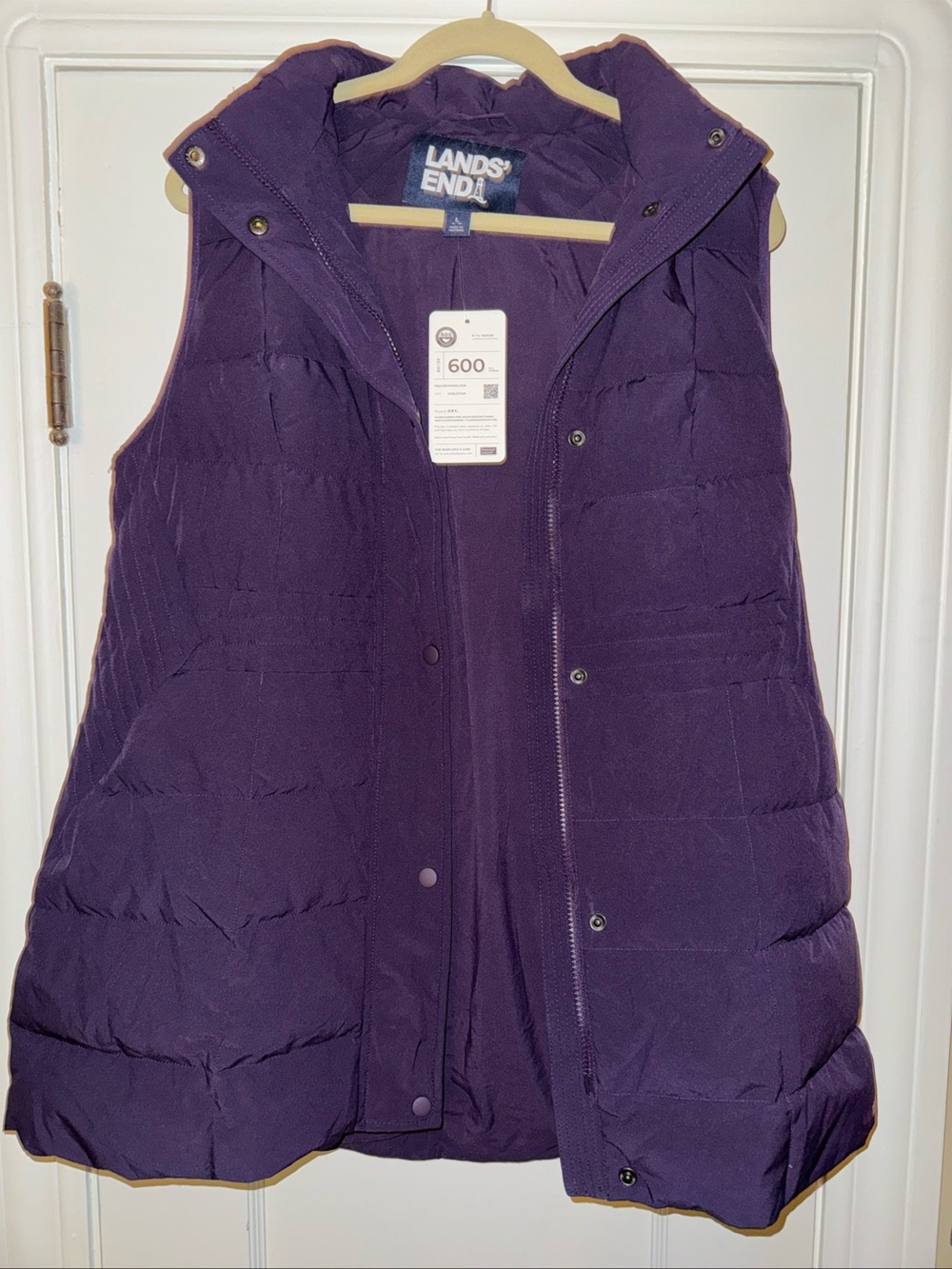 Lands’ End Allied Feather Down (600) Hooded Vest in Purple NWT